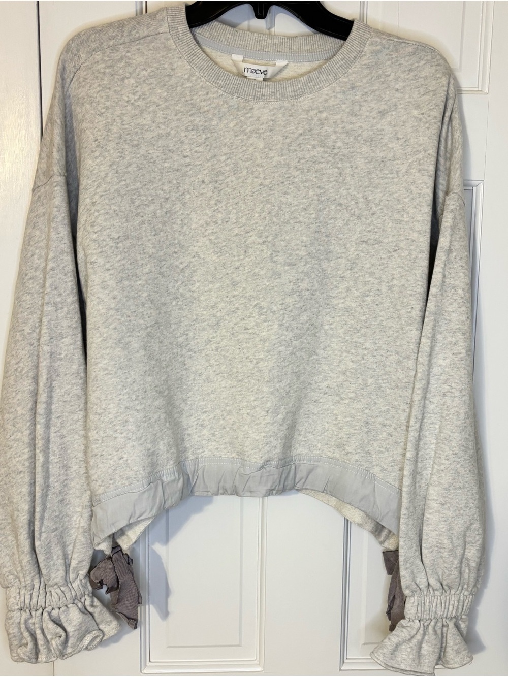 Anthropologie Maeve Light Gray Ruffle Sleeve Pullover Sweater S